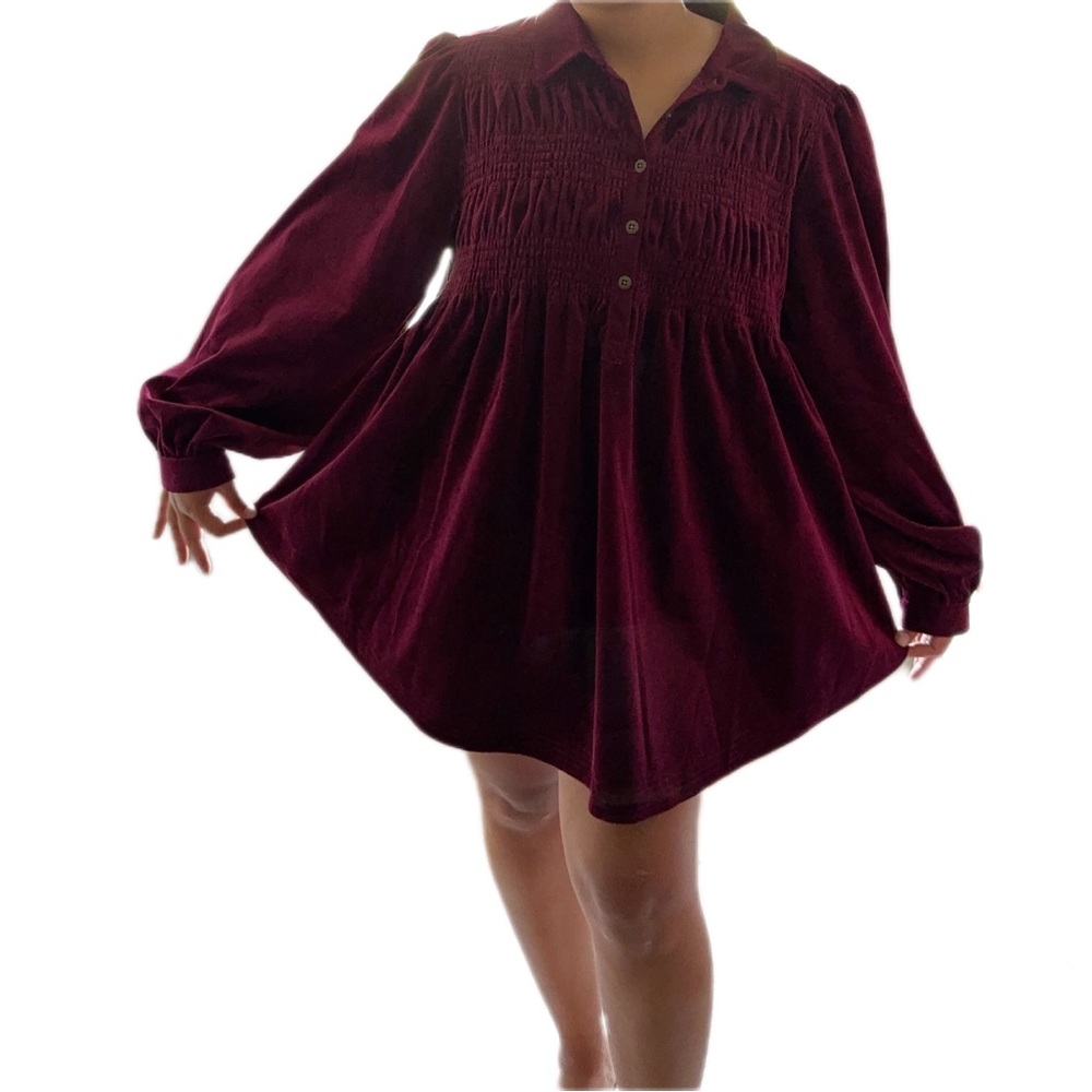 Velvet long sleeve mini/ tunic with high low hem